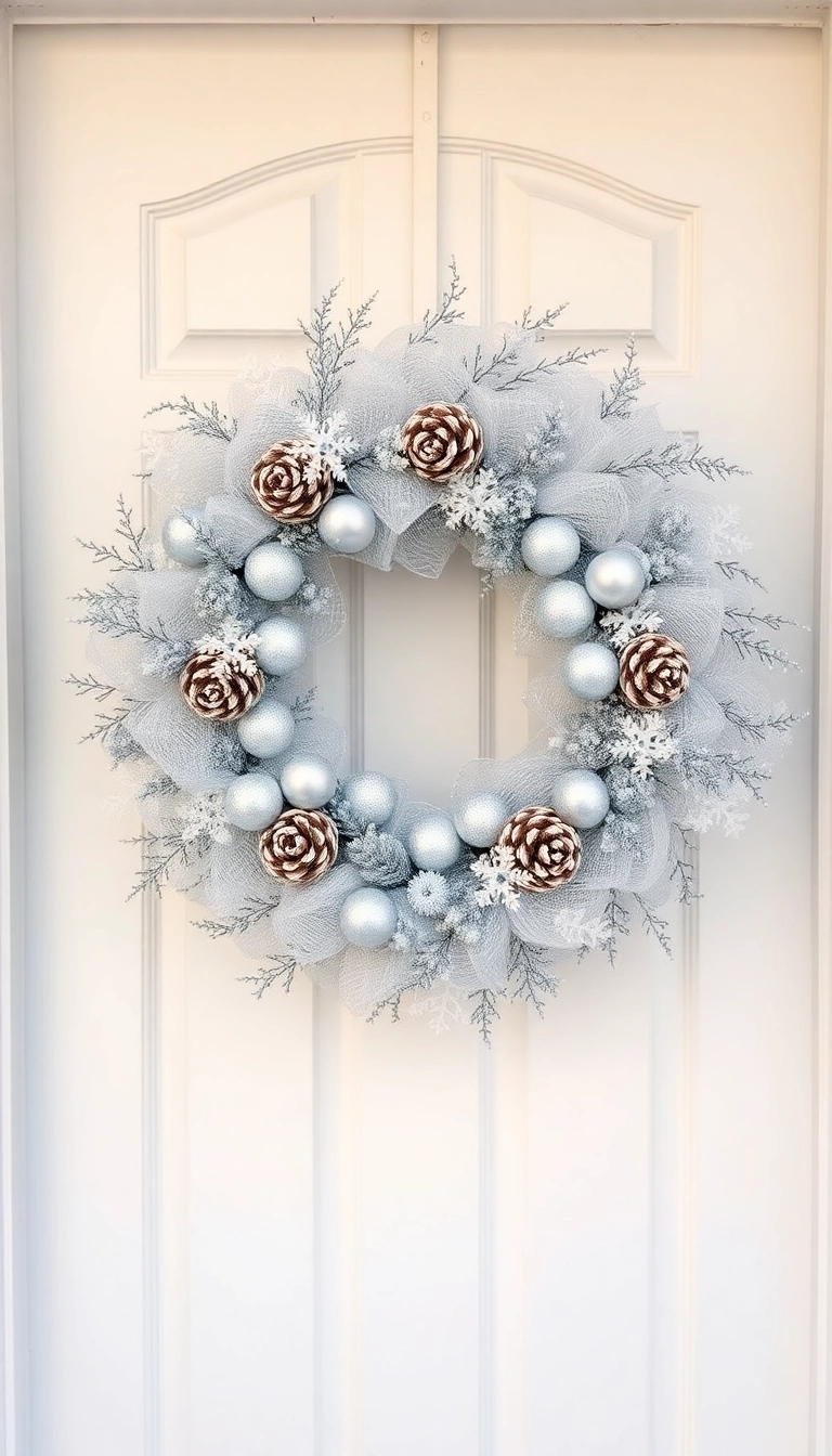 21 Stunning Deco Mesh Christmas Wreaths That Will Leave You Speechless! - 2. Winter Wonderland White and Silver