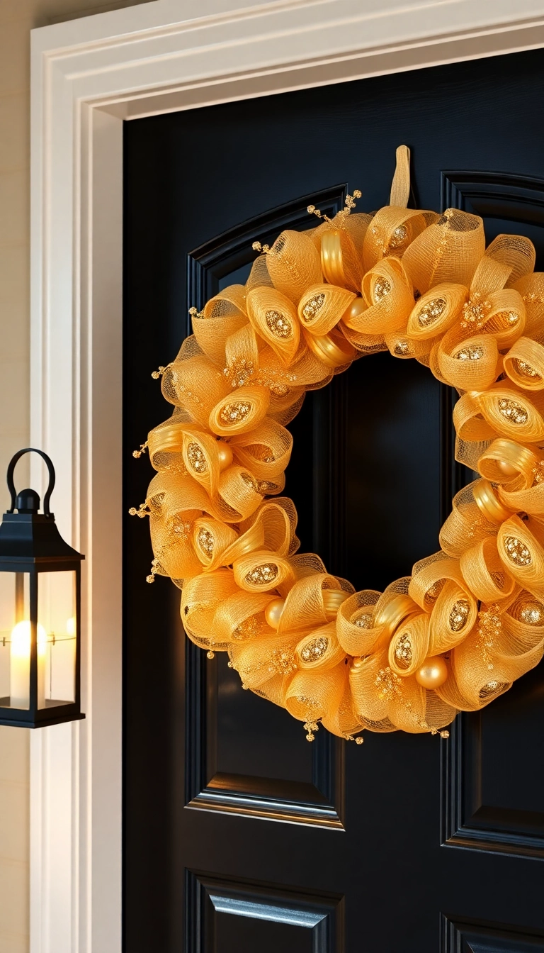 21 Stunning Deco Mesh Christmas Wreaths That Will Leave You Speechless! - 5. Elegant Gold and Cream