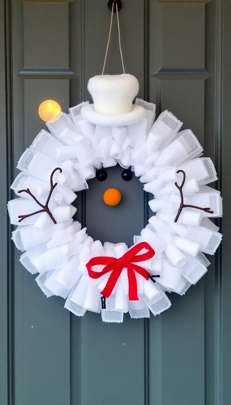 21 Stunning Deco Mesh Christmas Wreaths That Will Leave You Speechless! - 11. Charming Snowman Design