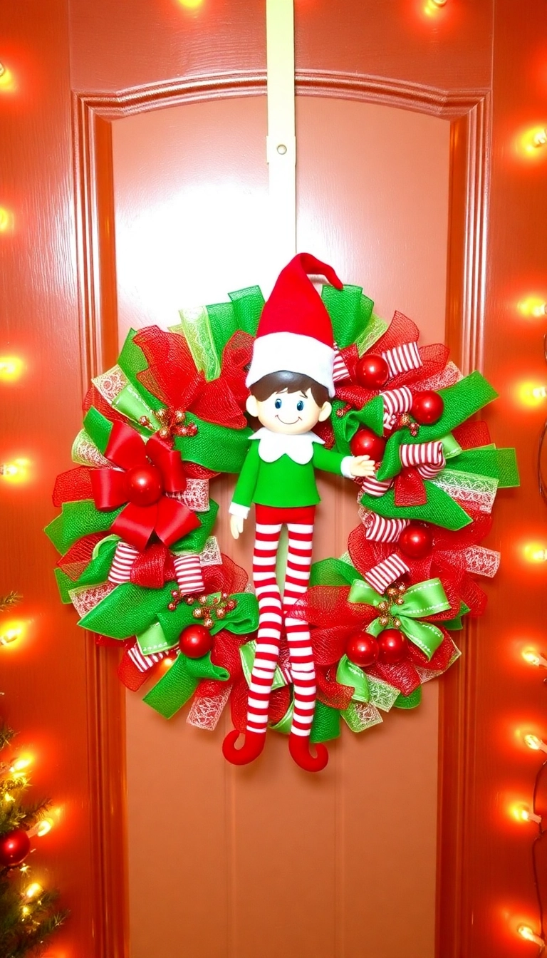 21 Stunning Deco Mesh Christmas Wreaths That Will Leave You Speechless! - 17. Festive Elf Design