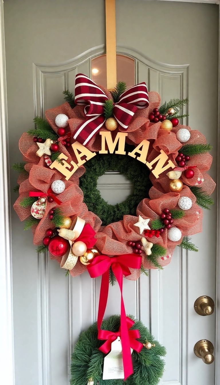 21 Stunning Deco Mesh Christmas Wreaths That Will Leave You Speechless! - 14. Personalized Family Touch