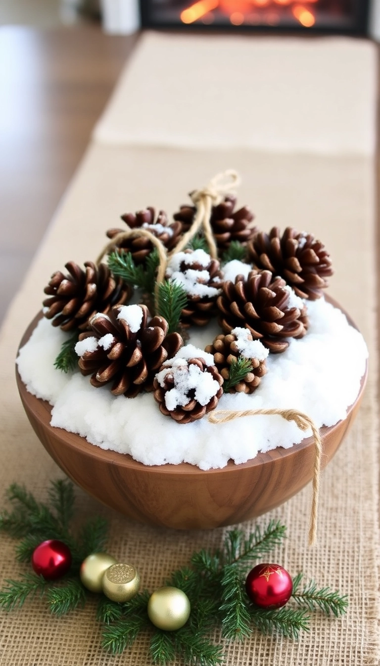 21 Stunning Christmas Centerpieces Under $20 That Will Wow Your Guests! - Rustic Pinecone Arrangement