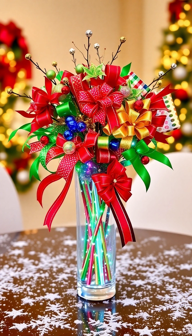 21 Stunning Christmas Centerpieces Under $20 That Will Wow Your Guests! - Colorful Holiday Ribbons