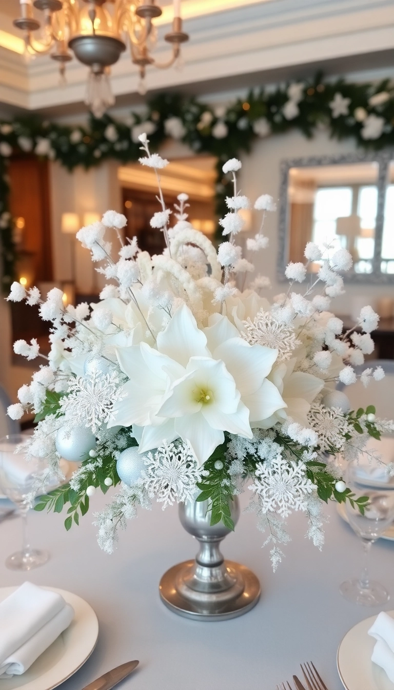 21 Stunning Christmas Centerpieces Under $20 That Will Wow Your Guests! - Snowy White Centerpiece