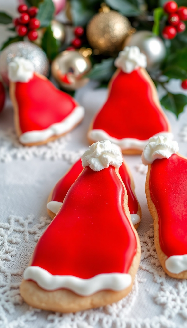 21 Festively Decorated Christmas Sugar Cookies That Will Dazzle Your Guests! - 5. Santa Hat Cookies