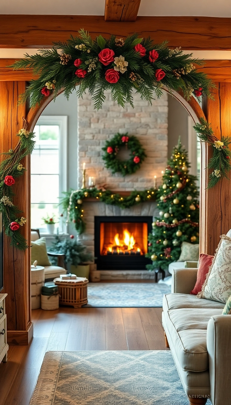 21 Stunning Christmas Archway Decor Ideas to Transform Your Indoor Space (You Won't Believe #14!) - 5. Rustic Wood and Greenery