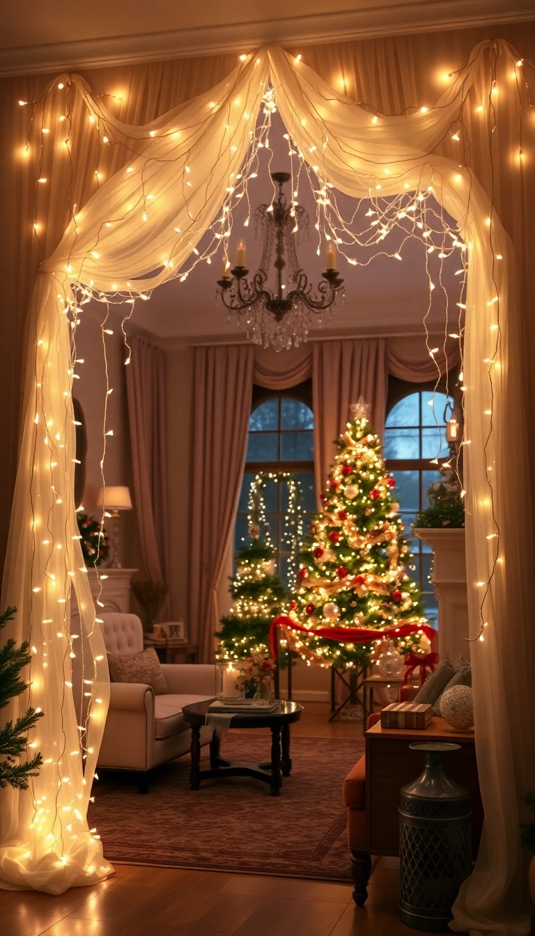 21 Stunning Christmas Archway Decor Ideas to Transform Your Indoor Space (You Won't Believe #14!) - 4. Twinkling Light Canopy