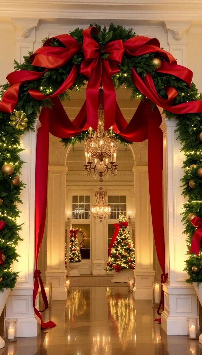 21 Stunning Christmas Archway Decor Ideas to Transform Your Indoor Space (You Won't Believe #14!) - 11. Elegant Ribbon Accents