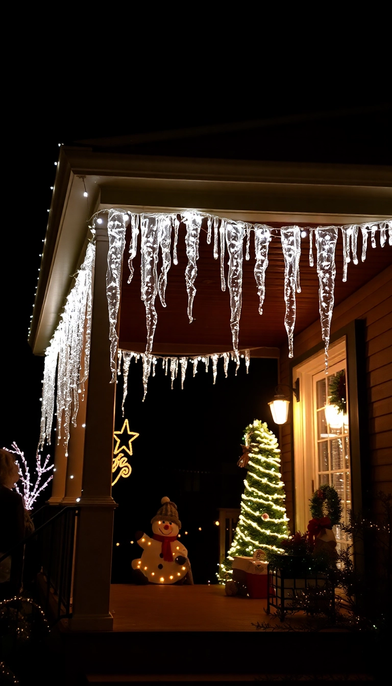 21 Stunning Christmas Front Porch Decorations That Will Make Your Neighbors Jealous! - 19. Icicle Lights