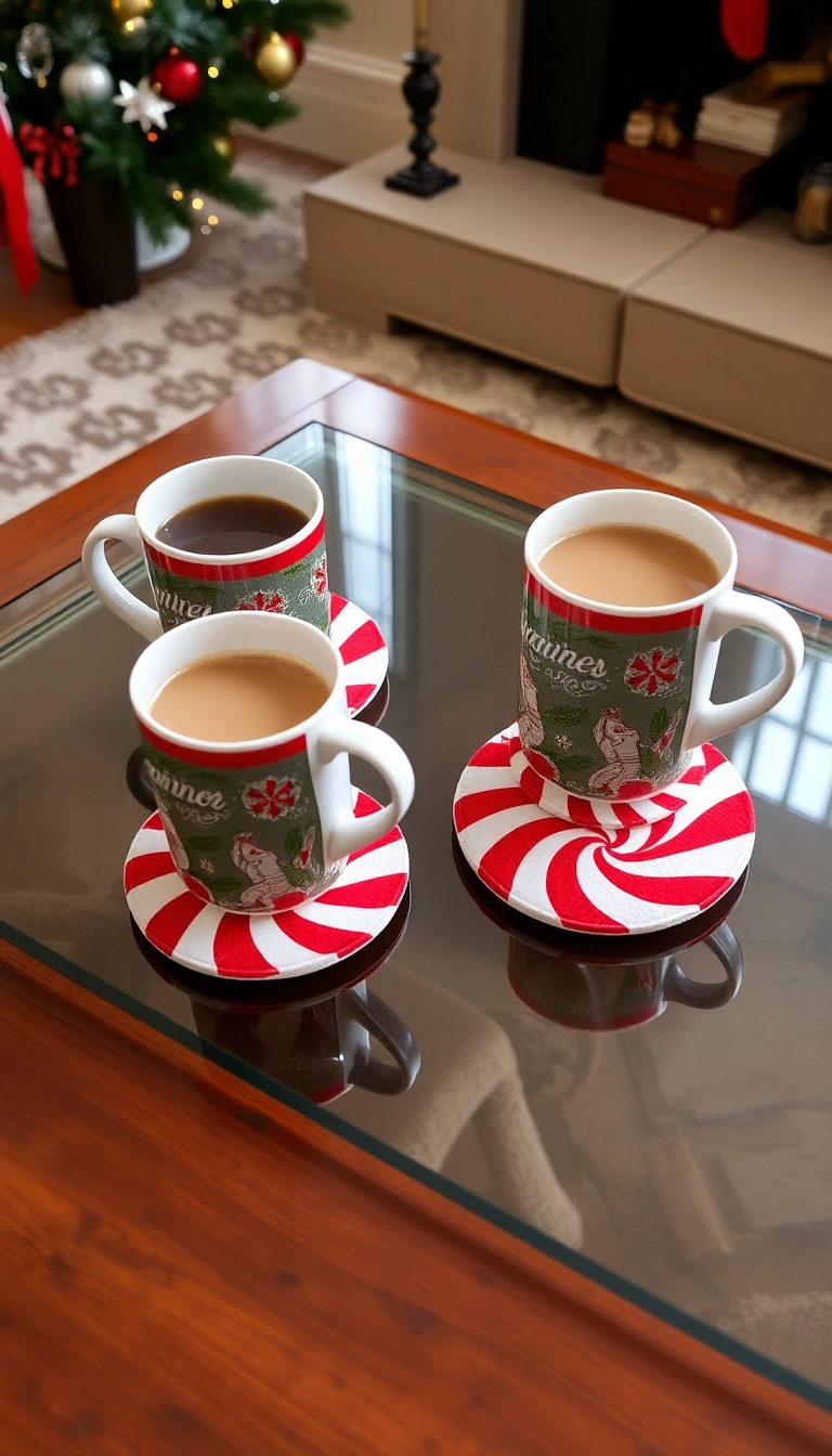 21 Peppermint Christmas Decorations That'll Sweeten Your Holiday Spirit (Wait Until You See #13!) - 12. Peppermint-Themed Coasters