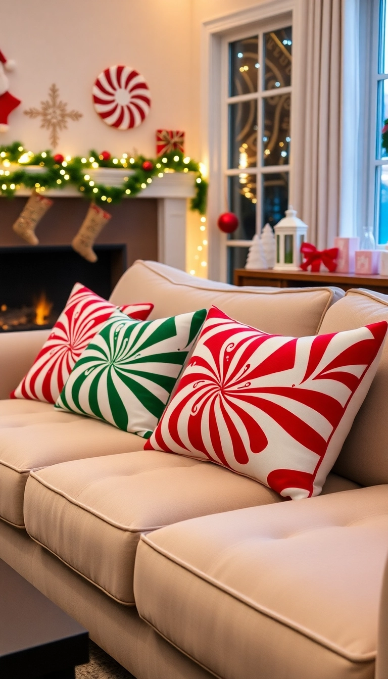 21 Peppermint Christmas Decorations That'll Sweeten Your Holiday Spirit (Wait Until You See #13!) - 9. Peppermint-Themed Pillow Covers