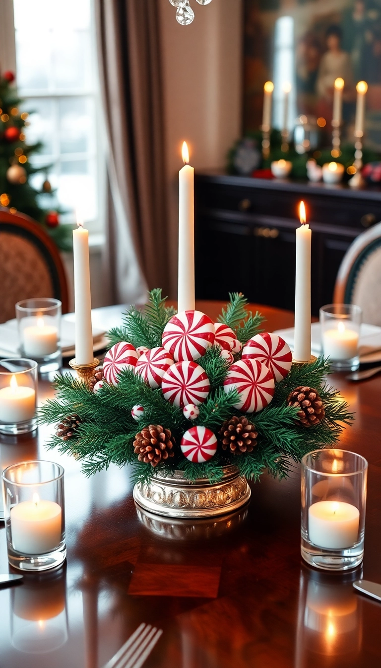 21 Peppermint Christmas Decorations That'll Sweeten Your Holiday Spirit (Wait Until You See #13!) - 8. Peppermint Centerpiece