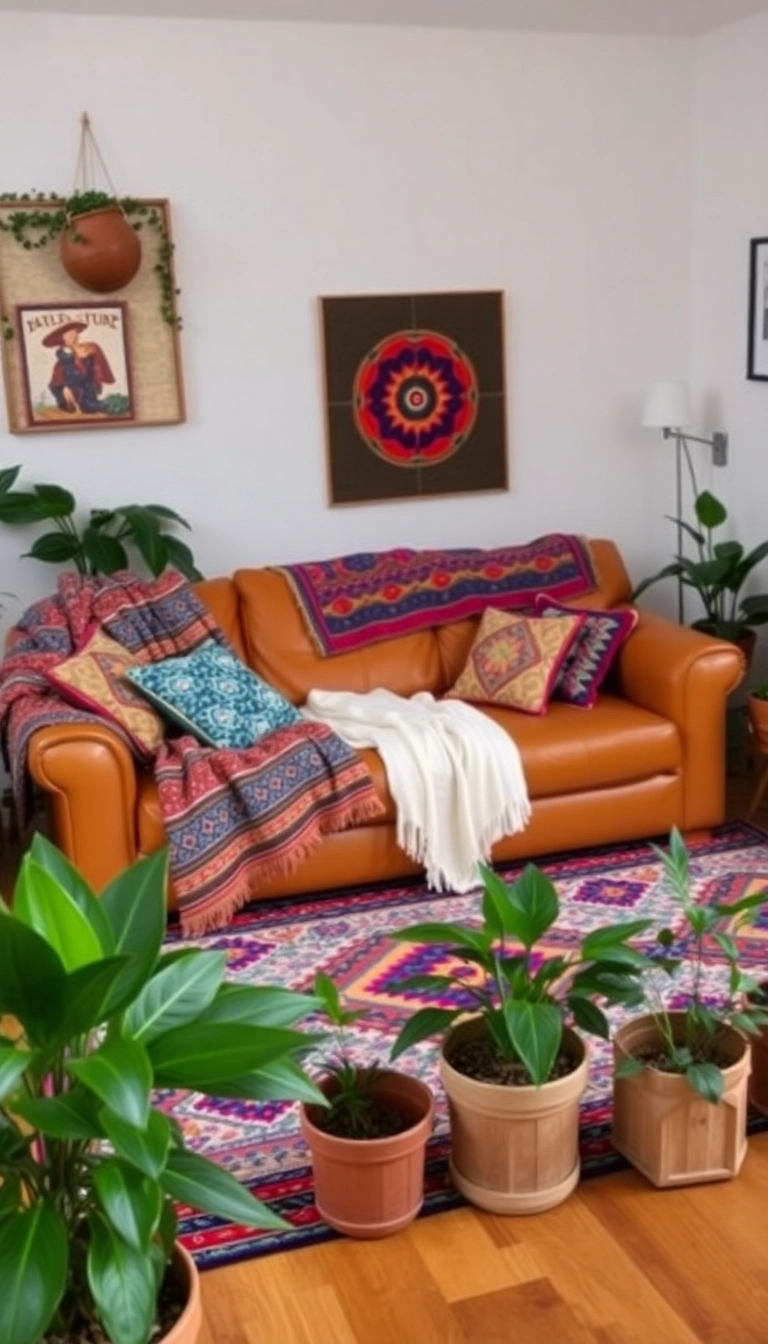 21 Stunning Leather Couch Living Room Decor Ideas That Will Transform Your Space! - 3. Bohemian Vibes