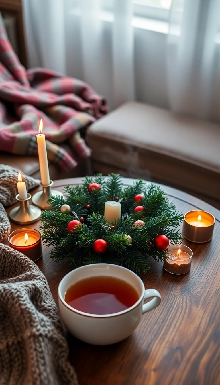 21 Christmas Coffee Table Decor Ideas That Will Have Your Guests Raving! - 14. Christmas Wreath Centerpiece