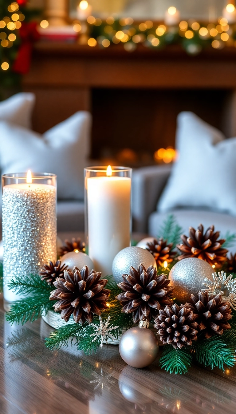 21 Christmas Coffee Table Decor Ideas That Will Have Your Guests Raving! - 18. Glittering Holiday Accents