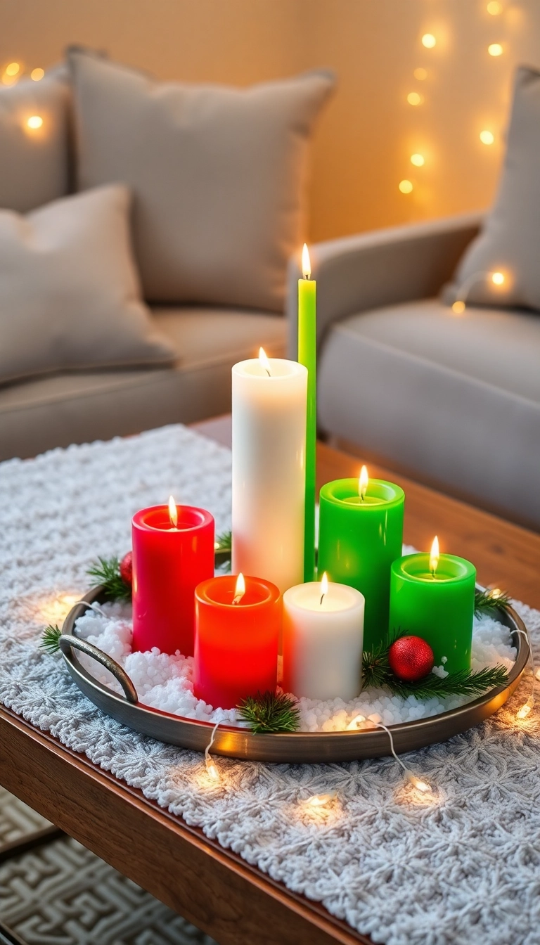 21 Christmas Coffee Table Decor Ideas That Will Have Your Guests Raving! - 4. Festive Candle Arrangement