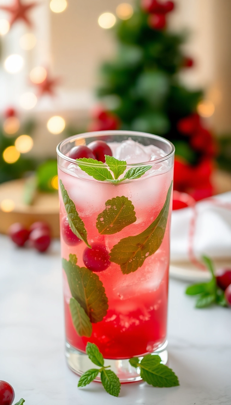 21 Irresistible Christmas Mocktails That Will Make Your Holiday Celebrations Sparkle! - 14. Sparkling Cranberry Mint Mocktail