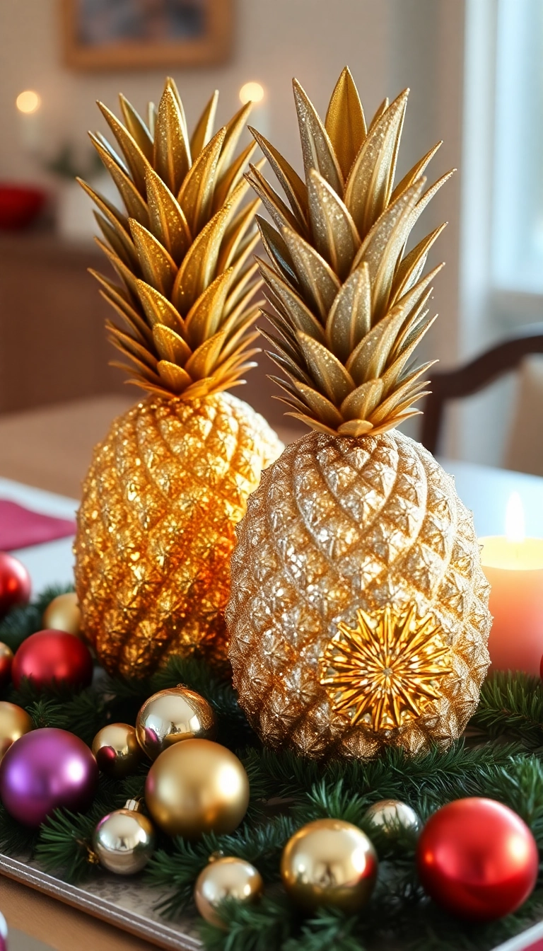 21 Simple and Elegant Last Minute Christmas Decorations That Wow! - 13. Glittery Pineapple Trees