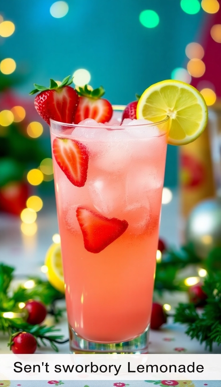 21 Irresistible Christmas Mocktails That Will Make Your Holiday Celebrations Sparkle! - 20. Sparkling Strawberry Lemonade