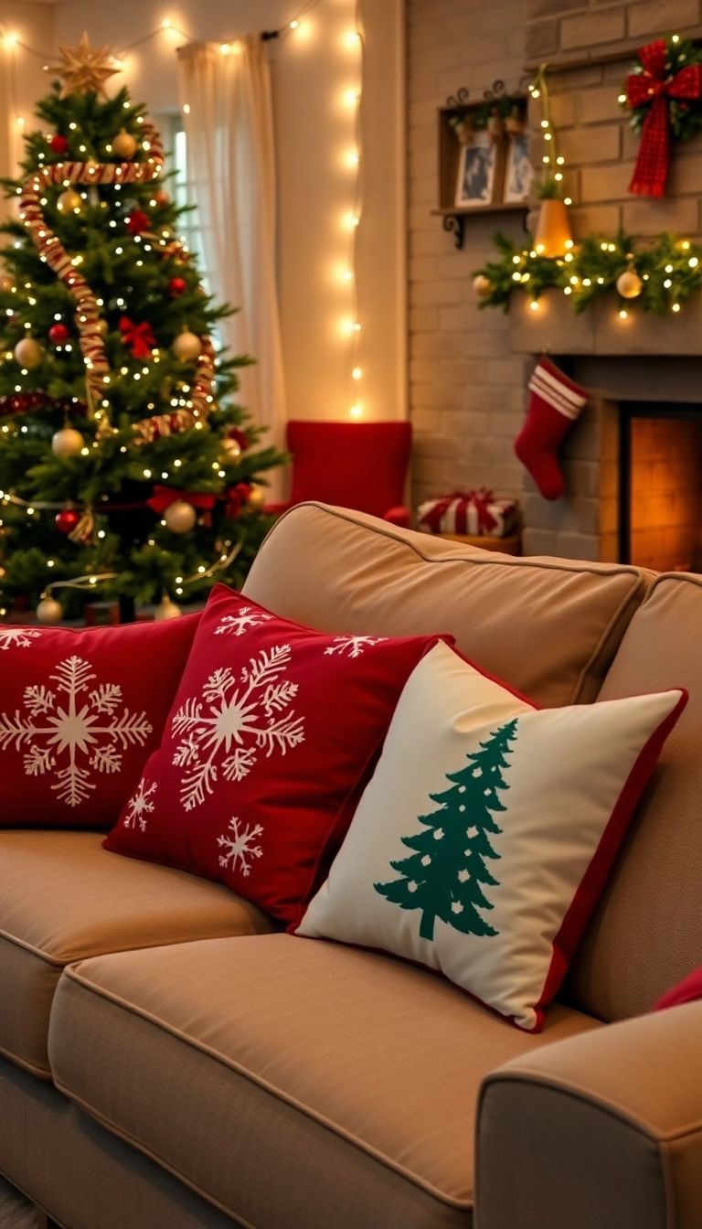 21 Simple and Elegant Last Minute Christmas Decorations That Wow! - 11. Festive Pillow Covers