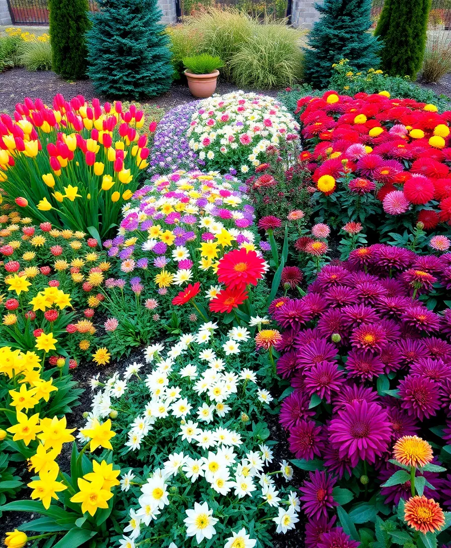 21 Unique Chaos Gardening Flower Bed Designs That Break All the Rules! - 11. Seasonal Symphony