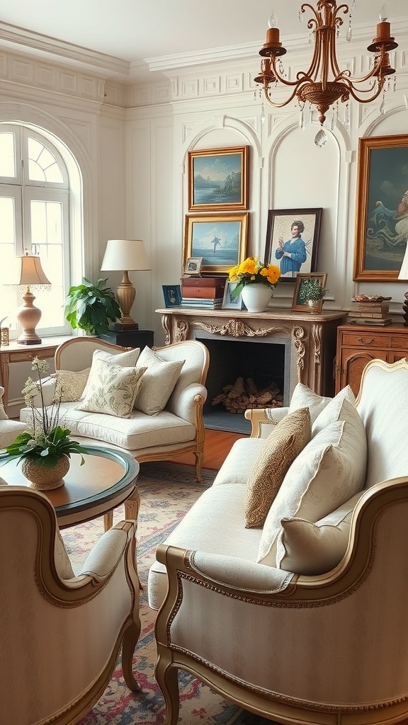 Elegant vintage furniture in a cozy living room setting.