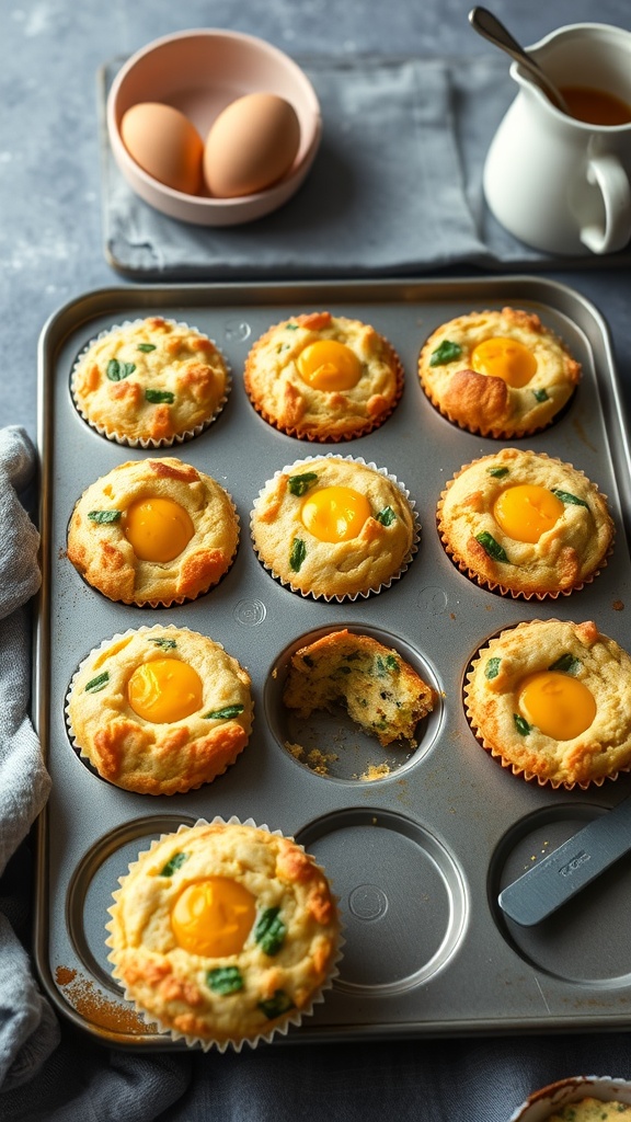 A tray of baked egg and veggie muffins, showcasing a healthy breakfast option.