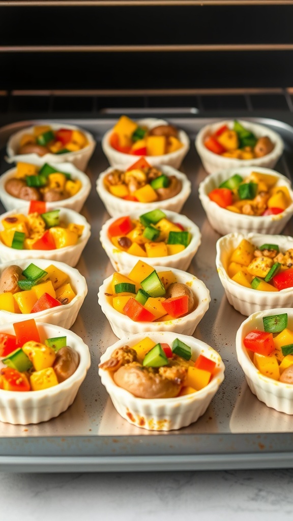 Healthy egg white muffins filled with colorful vegetables.