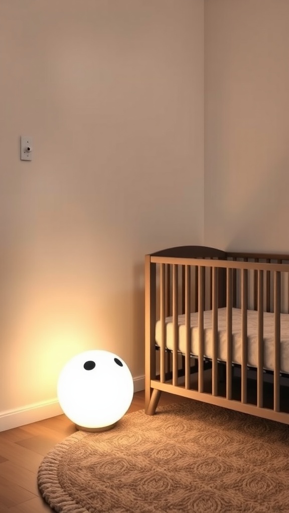 A softly glowing nightlight next to a crib, creating a cozy atmosphere.